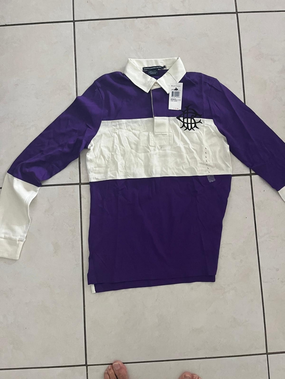 Ralph Lauren Sport Purple and White Rugby Polo For Woman , NEW WITH TAGS.